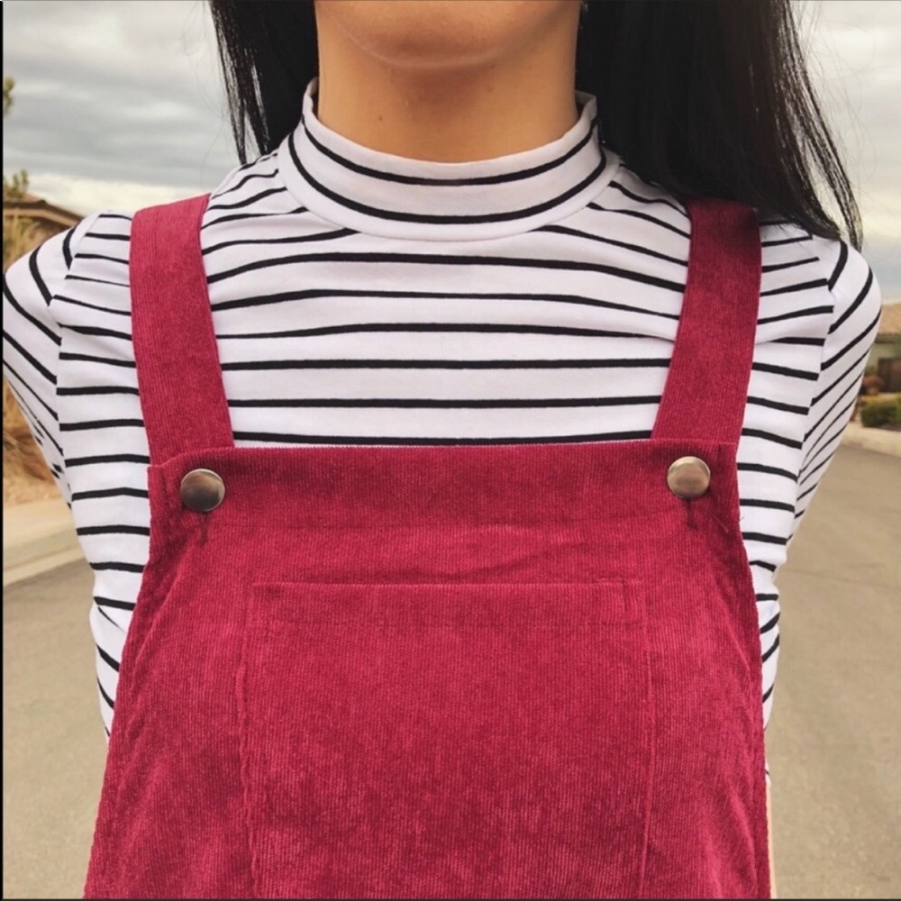 Black + White Slim Stripe Mock Neck Body Suit - Picture 2 of 7